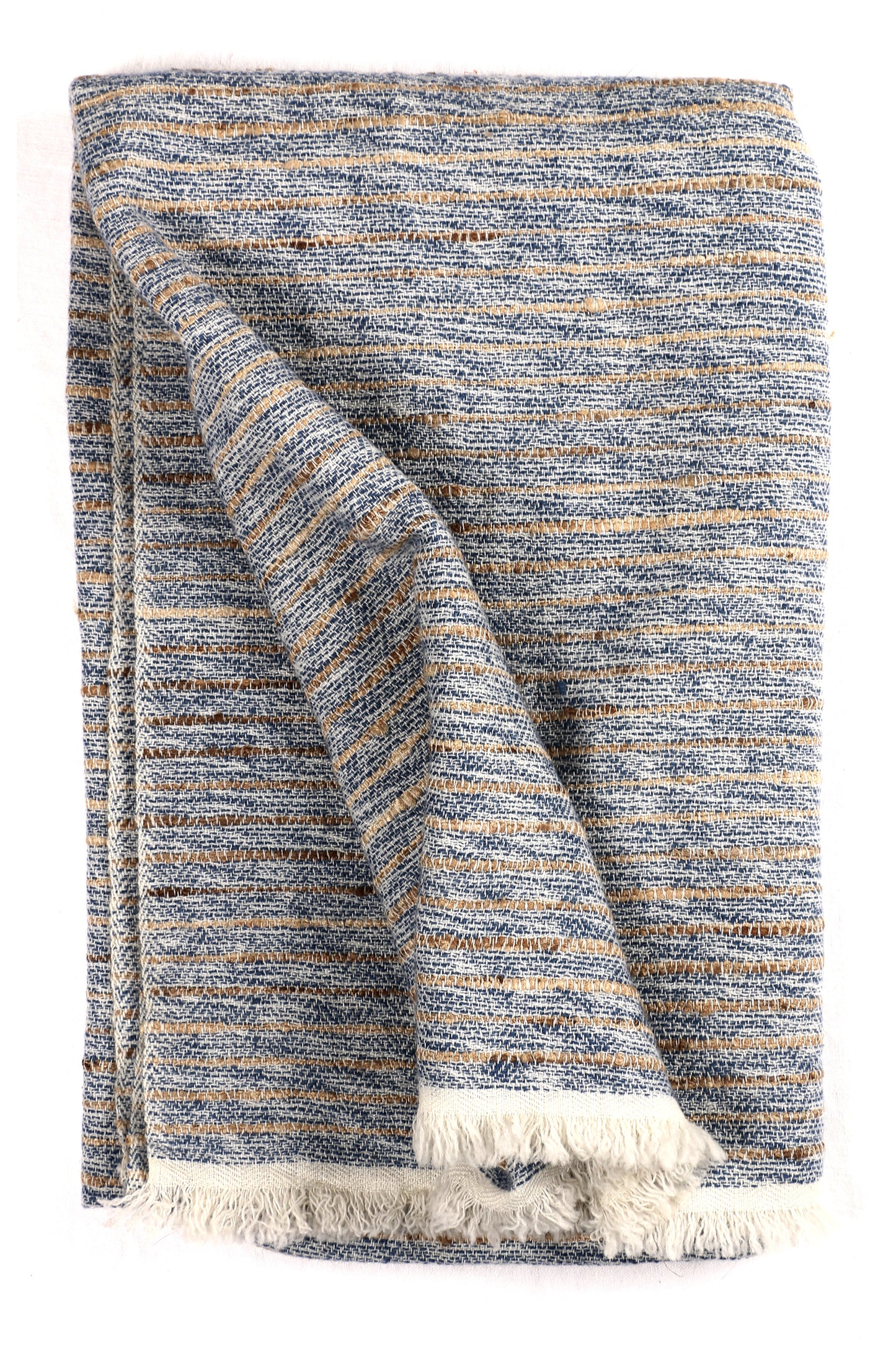 Handwoven Blue And Natural Slubby Shawl