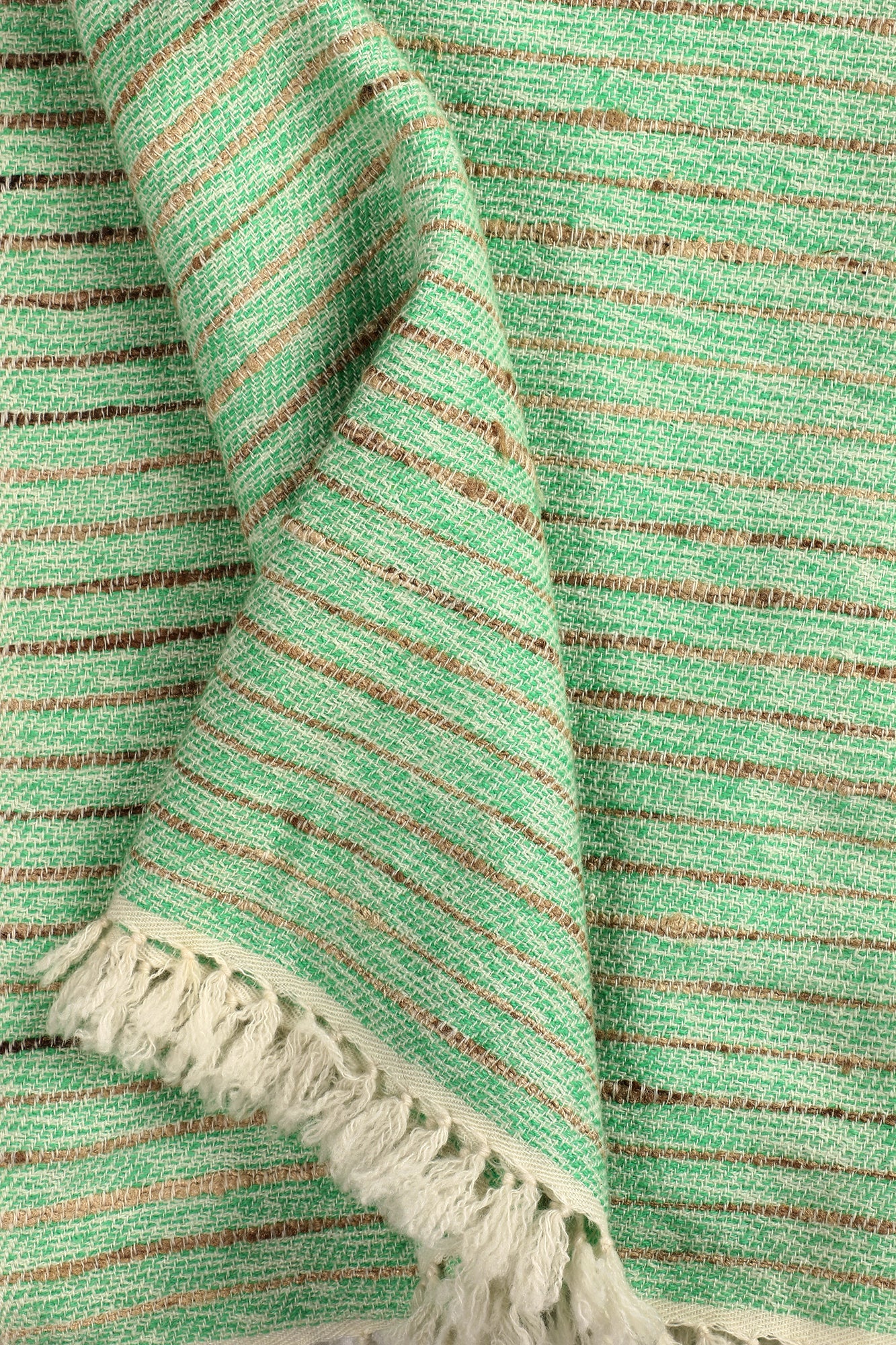 Handwoven Mint And Natural Slubby Shawl