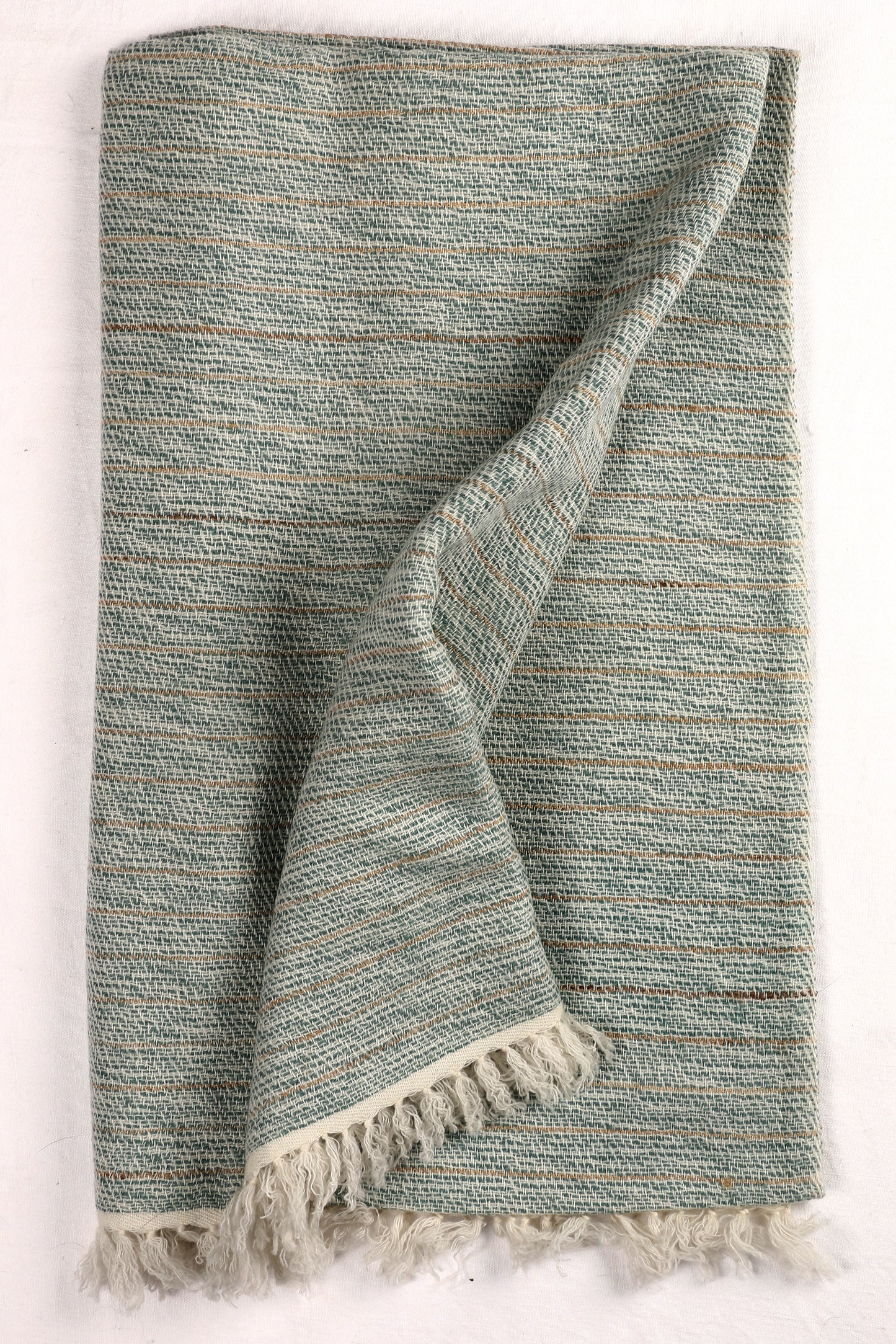 Handwoven Pale Aqua And Natural Slubby Shawl