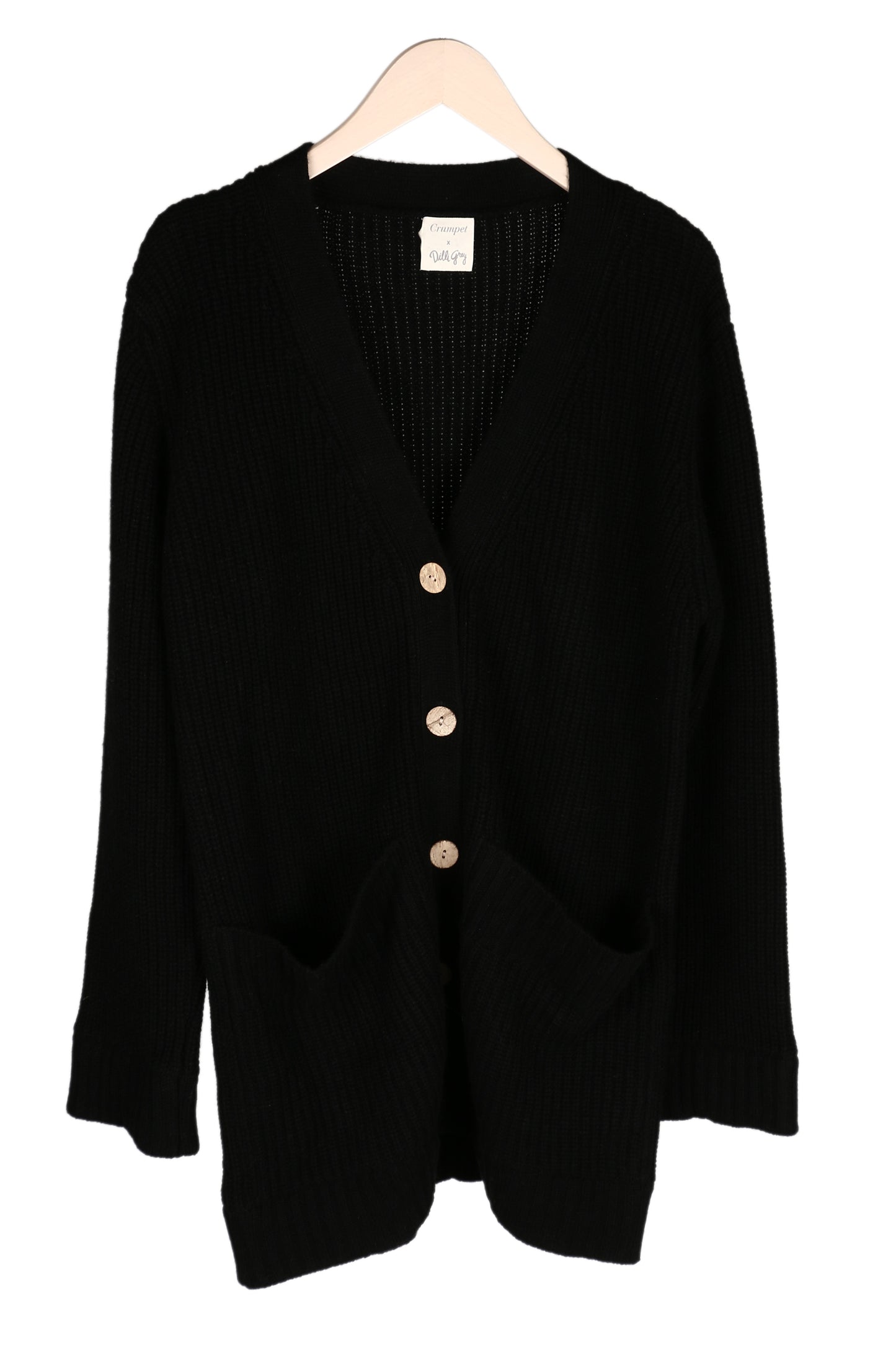 Black Ribbed Cashmere V Neck Cardigan
