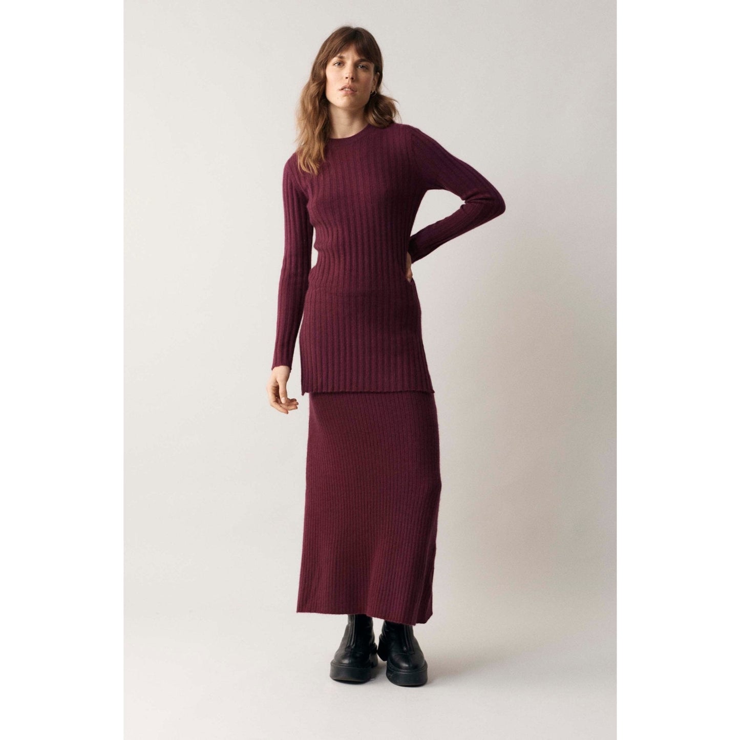 Ribbed Skirt Plum - Crumpet Chowk