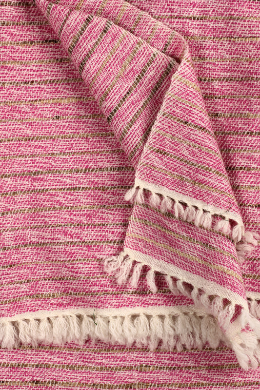 Handwoven Pink And Natural Slubby Shawl