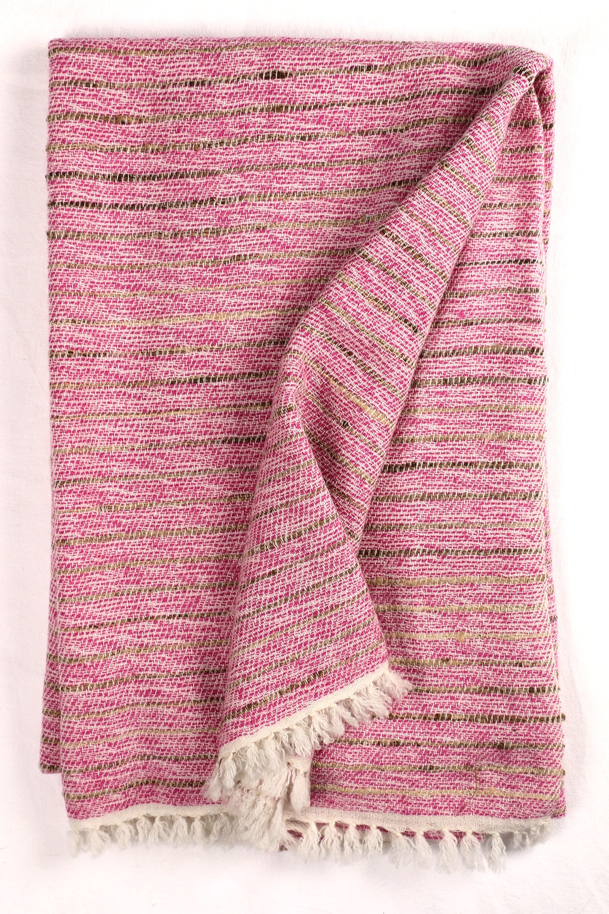 Handwoven Pink And Natural Slubby Shawl