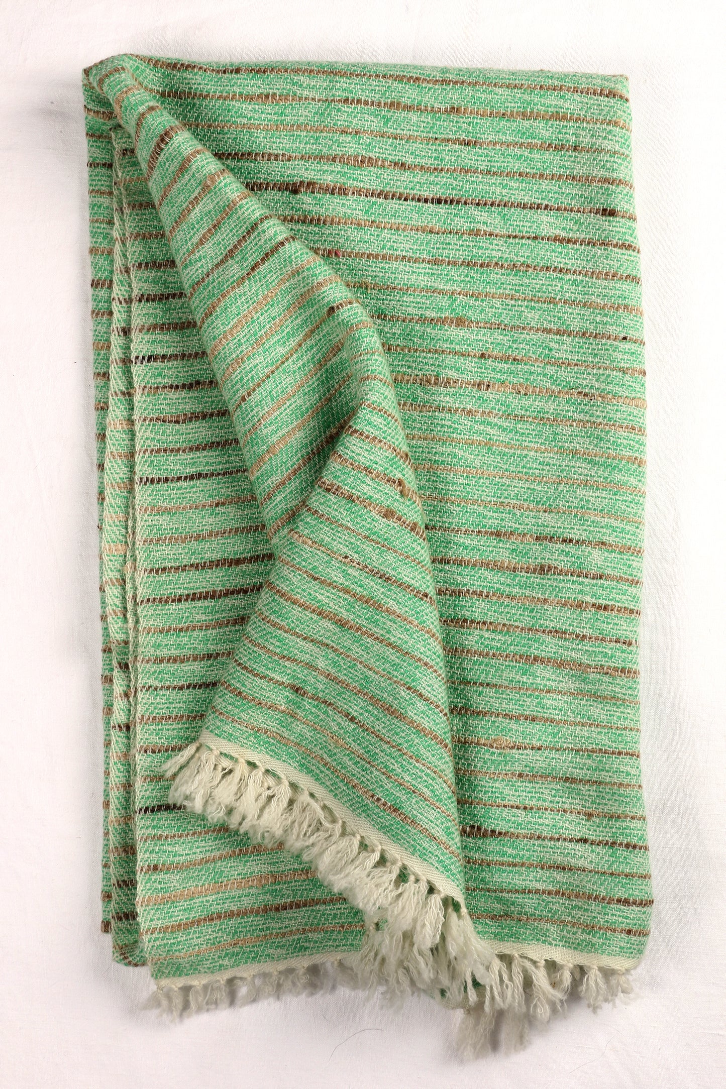Handwoven Mint And Natural Slubby Shawl