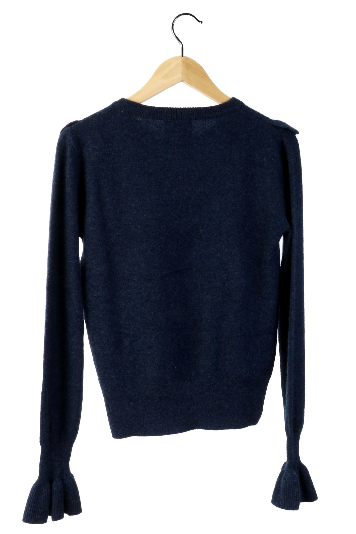 100% Cashmere Navy Frill Sweater Small