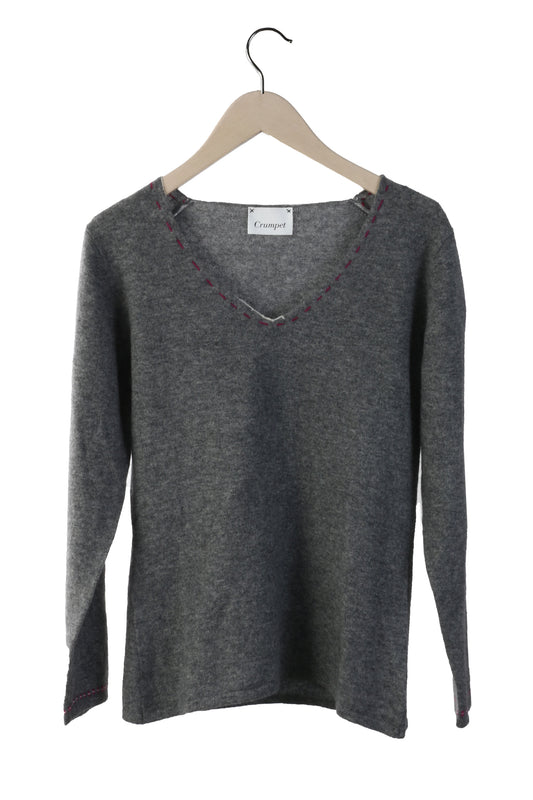 100% Cashmere Grey  V Neck Sweater Small