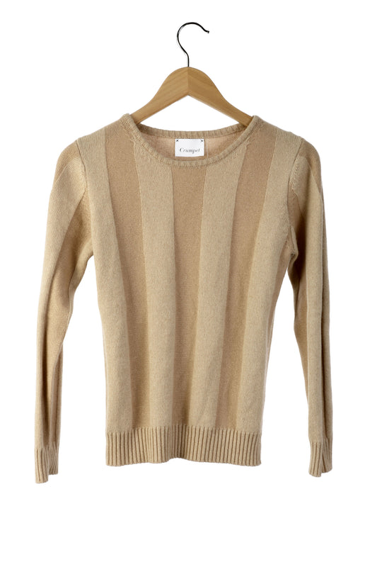 100% Cashmere Camel Ribbed Crew Small
