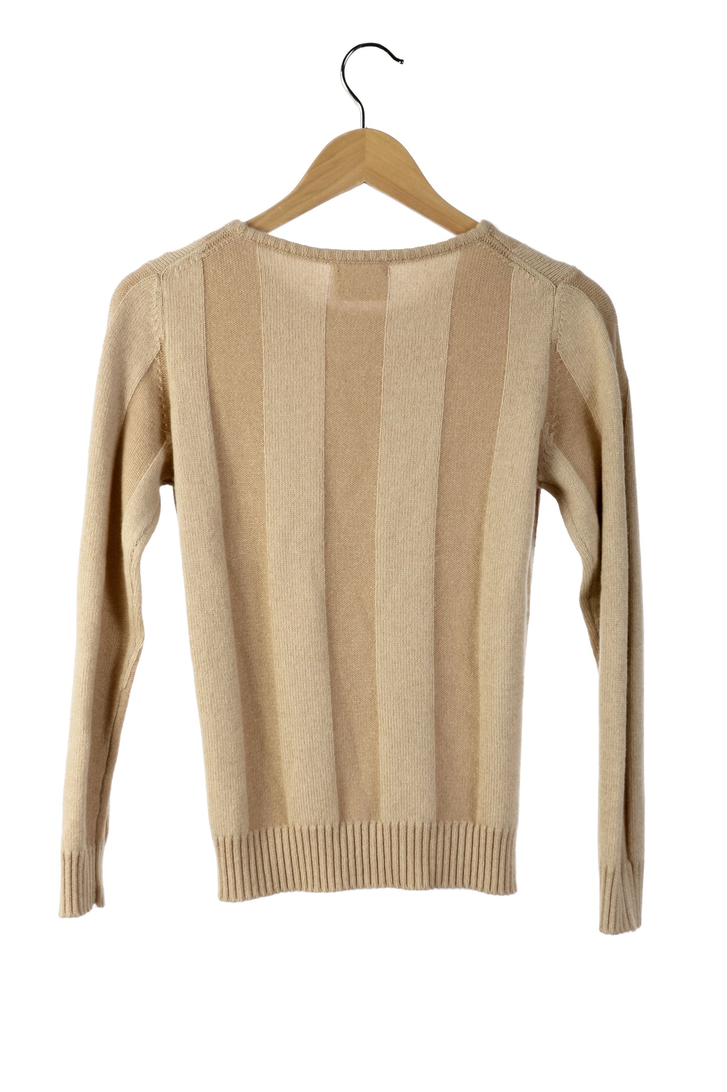 100% Cashmere Camel Ribbed Crew Small