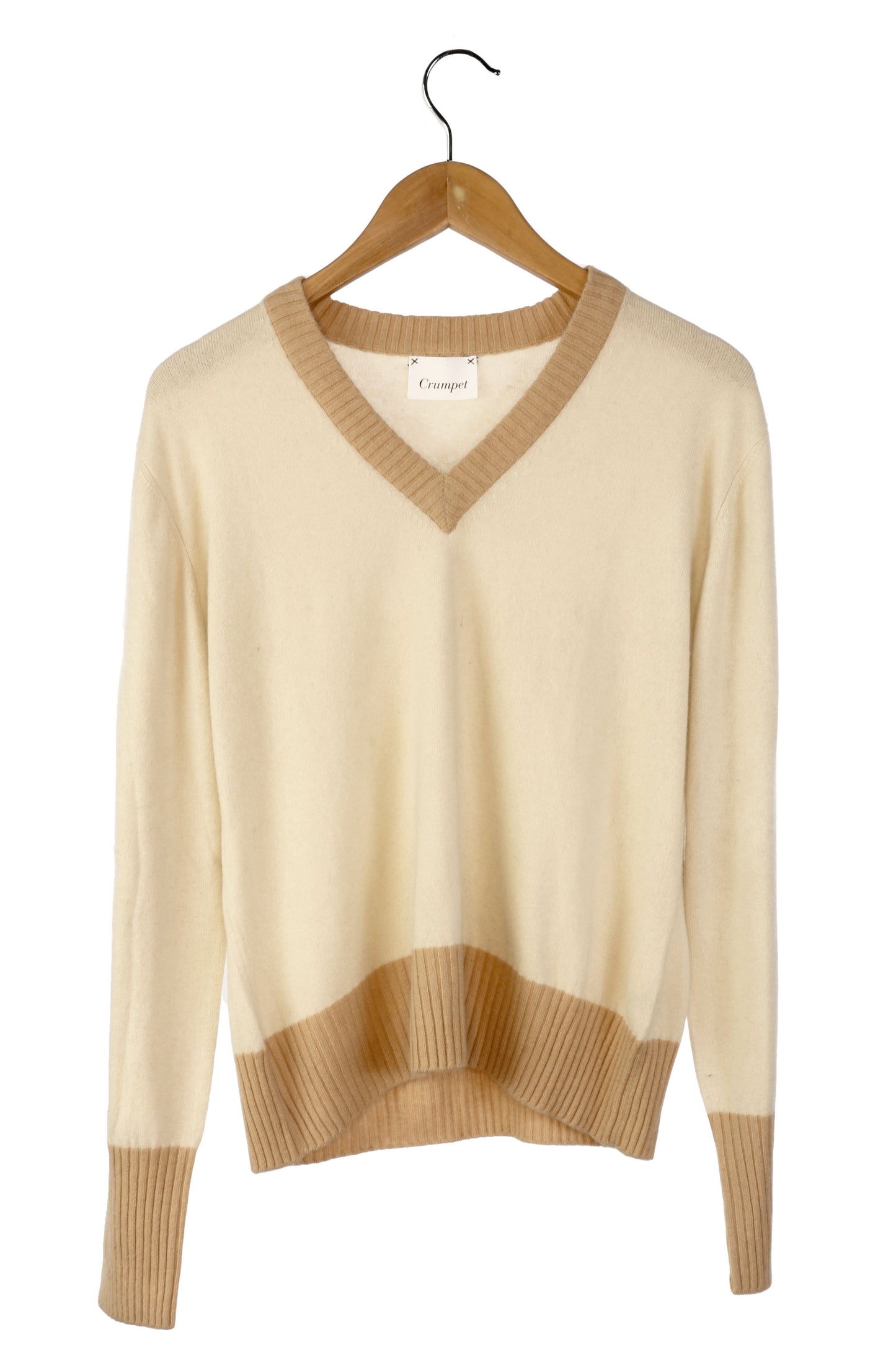 100% Cashmere Cream V Neck Sweater Large