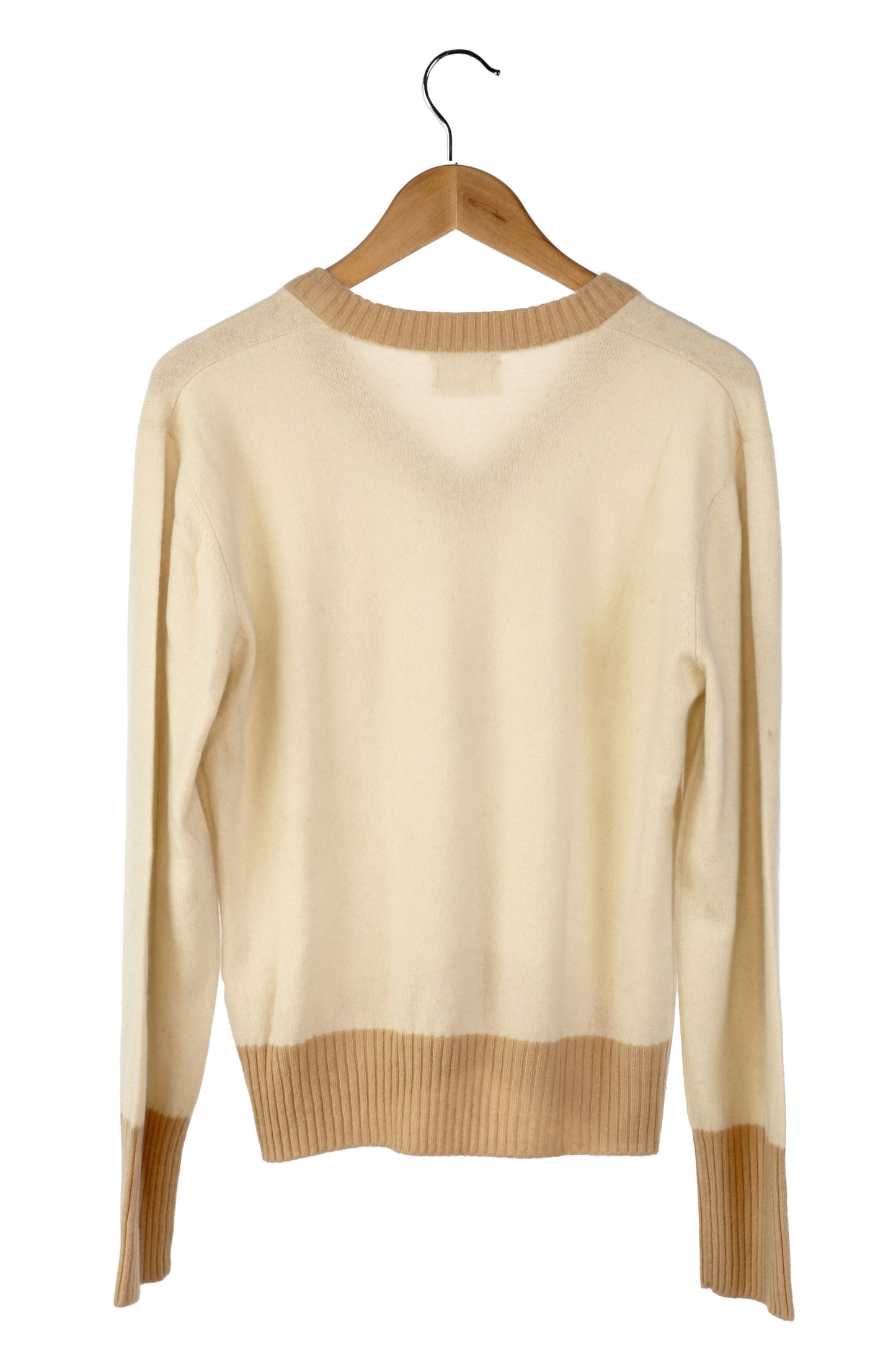 100% Cashmere Cream V Neck Sweater Large