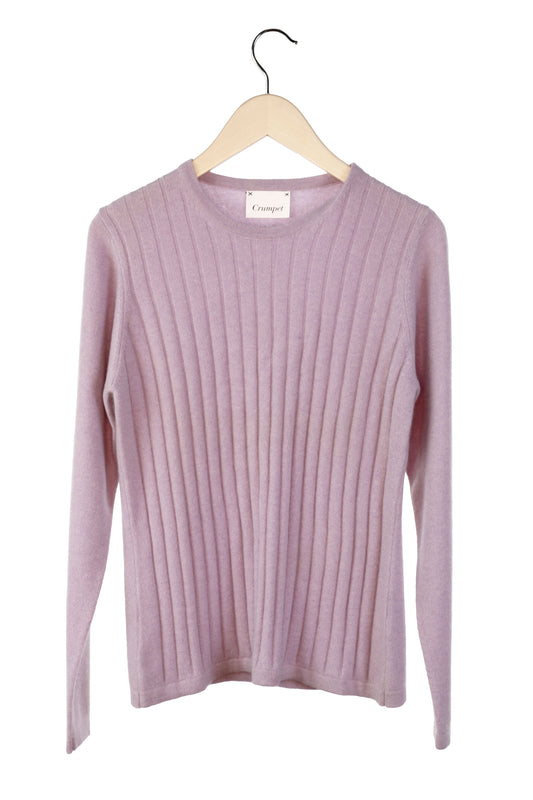 100% Cashmere Lilac Ribbed Round Neck Sweater Large
