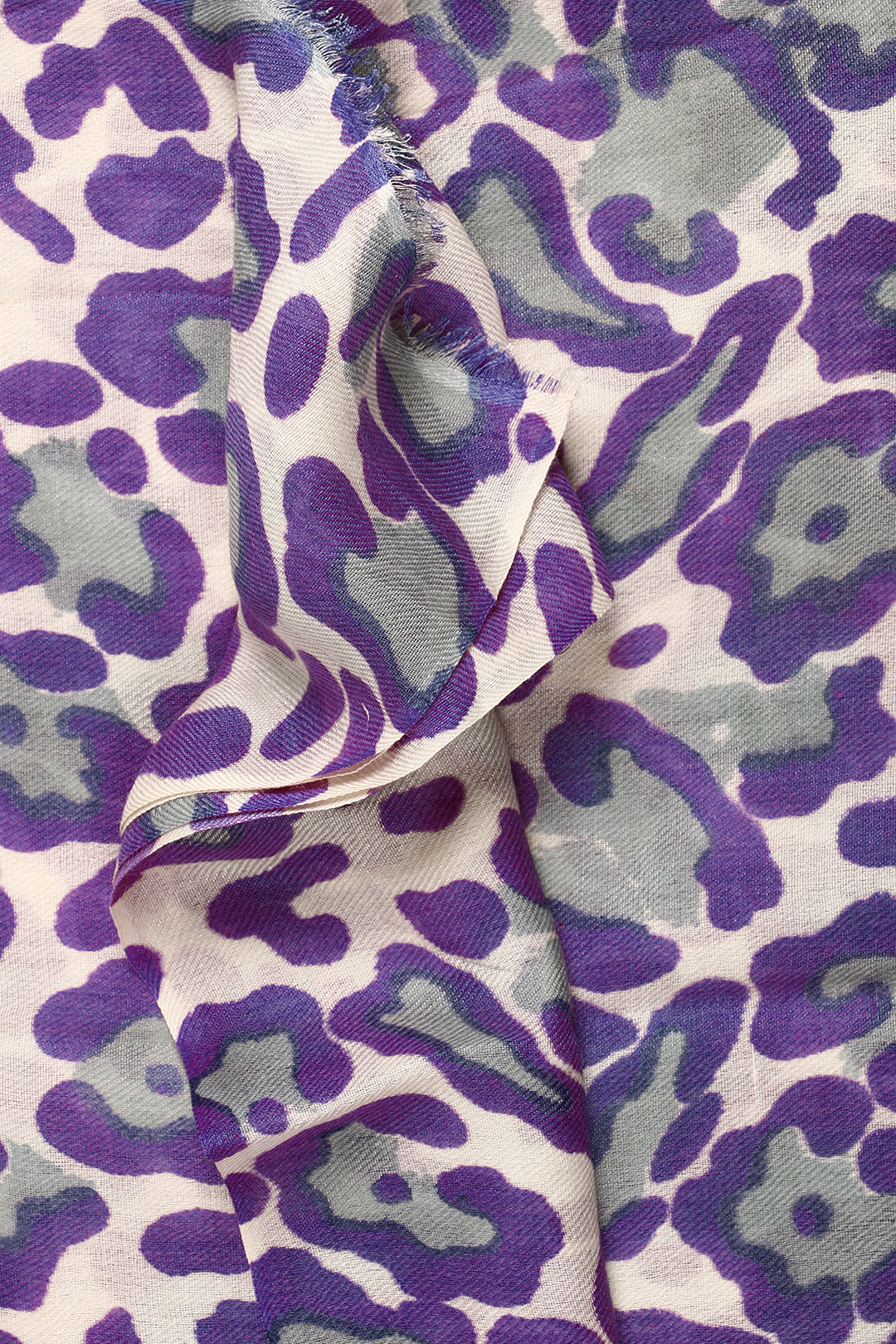 Printed Cashmere And Silk Purple Leopard Scarf