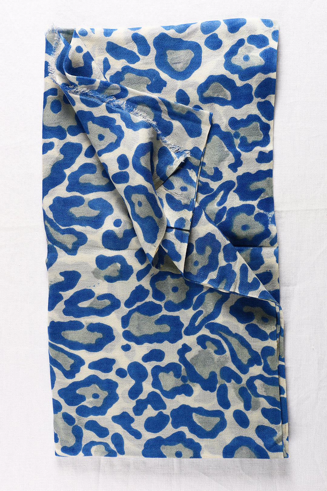 Printed Cashmere And Silk Blue Leopard Scarf